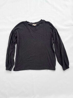 Madewell Smocked Long-Sleeve Dark Gray Top with Puff Sleeves Women's XXS